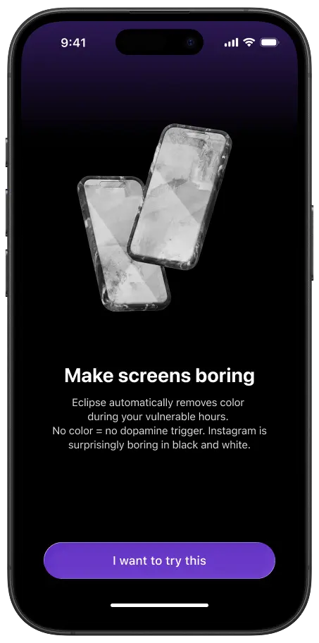 Eclipse — make screens boring, grayscale phones